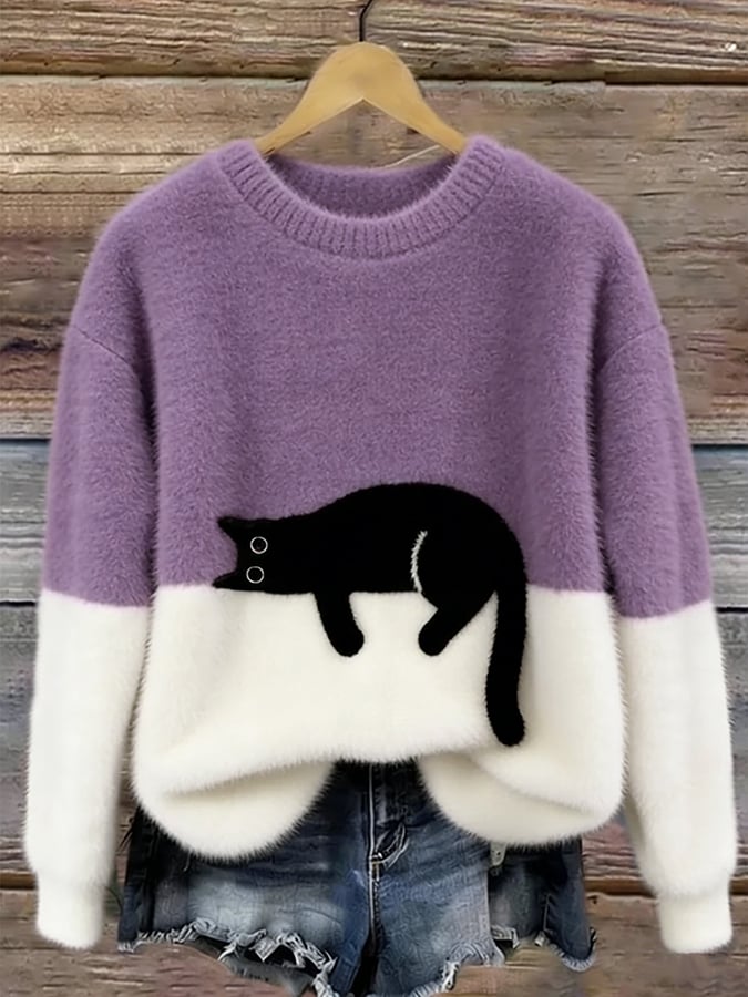 Aoibhe | The Cat Print Oversized Sweater