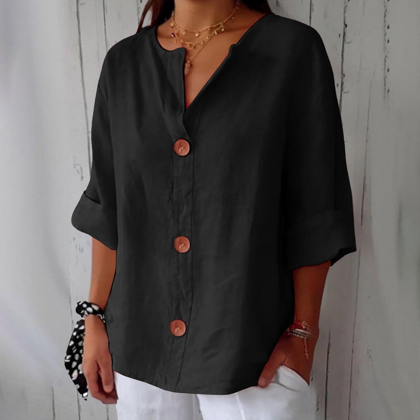 Maeve | V-Neck Linen Blend Shirt