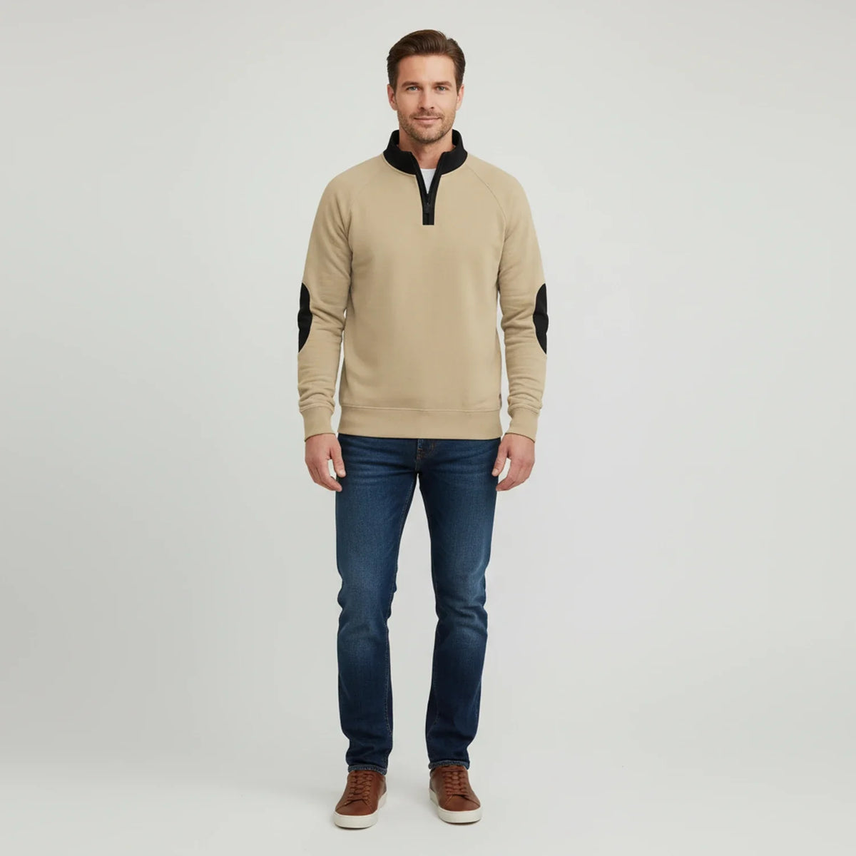 Men's Quarter Zip Elbow Patch Sweater