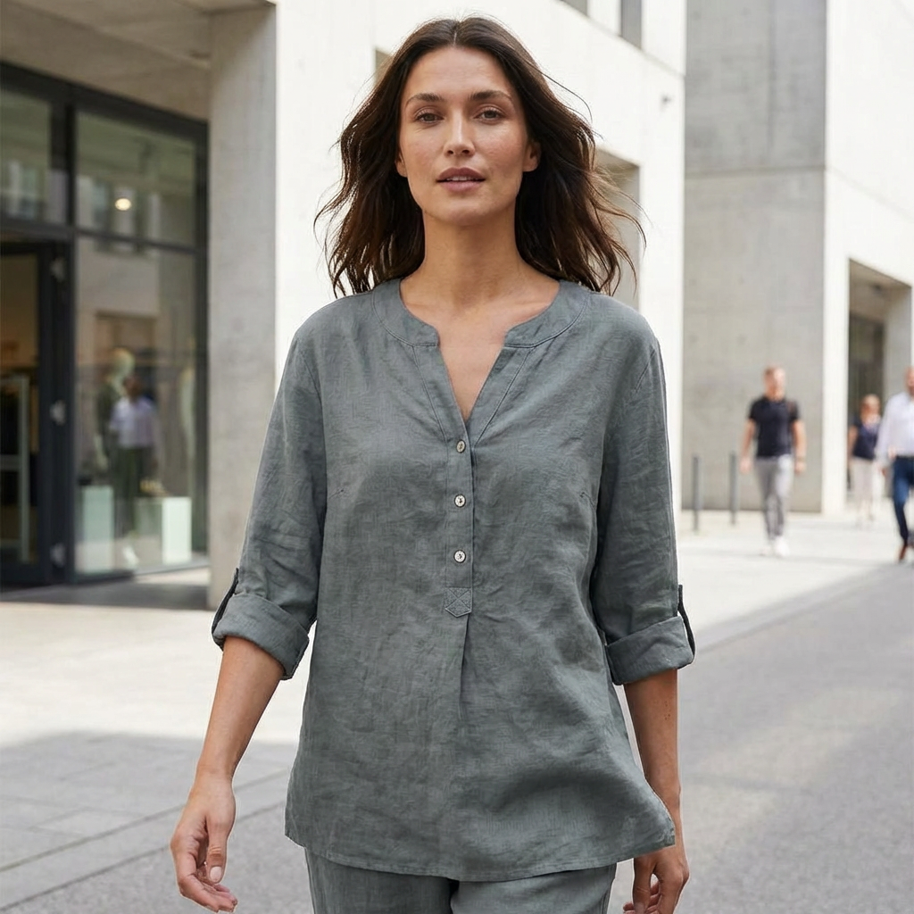 Rose– Oversized Blouse with V-neck and Buttons