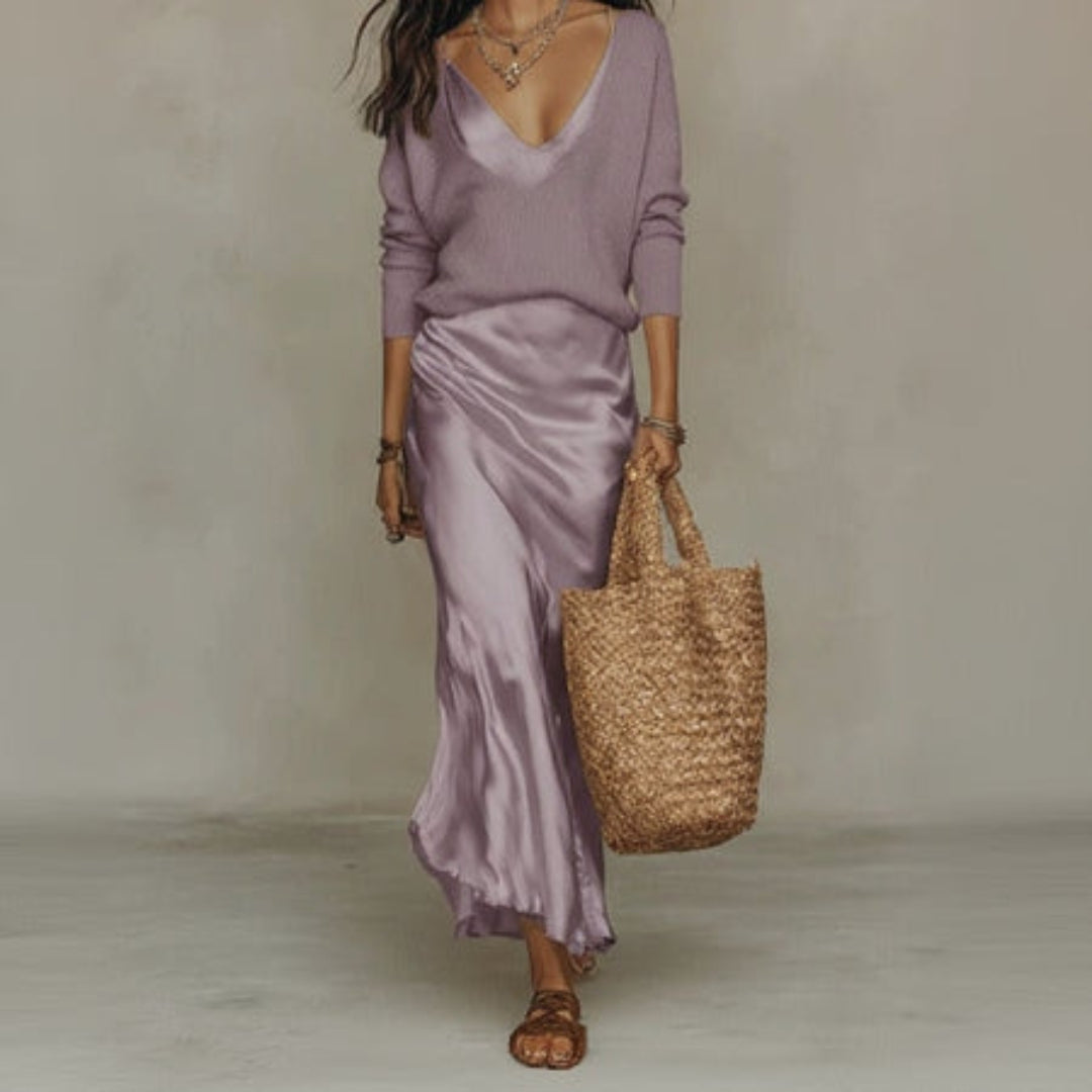 Rose – Satin midi dress with jumper included