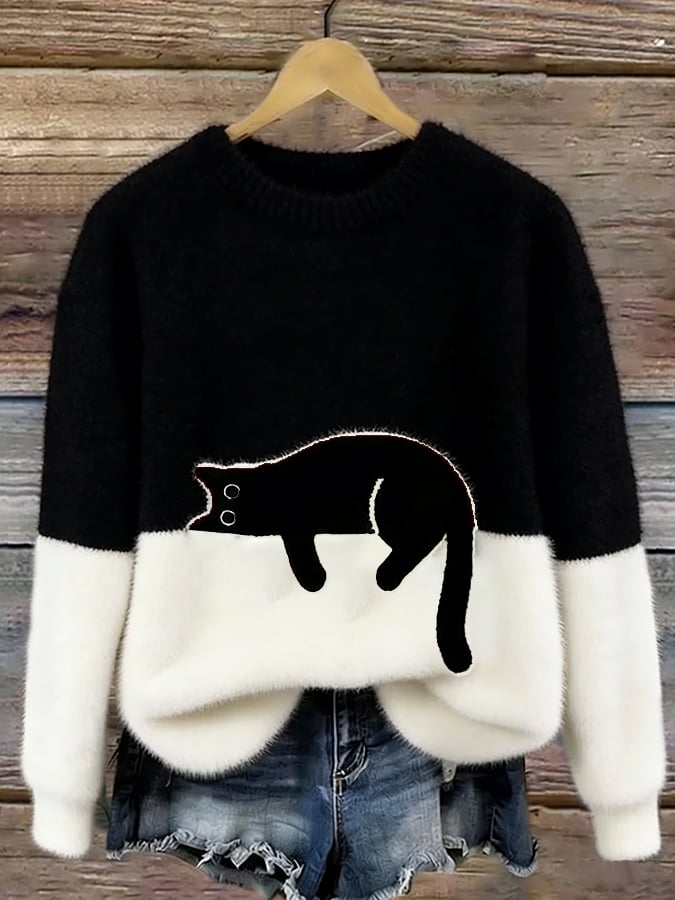 Aoibhe | The Cat Print Oversized Sweater