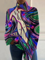 Kat | Stylish Turtleneck Sweater with Abstract White Retro Print