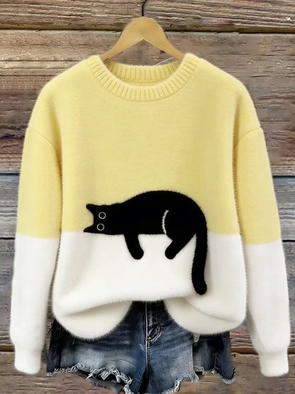 Aoibhe | The Cat Print Oversized Sweater