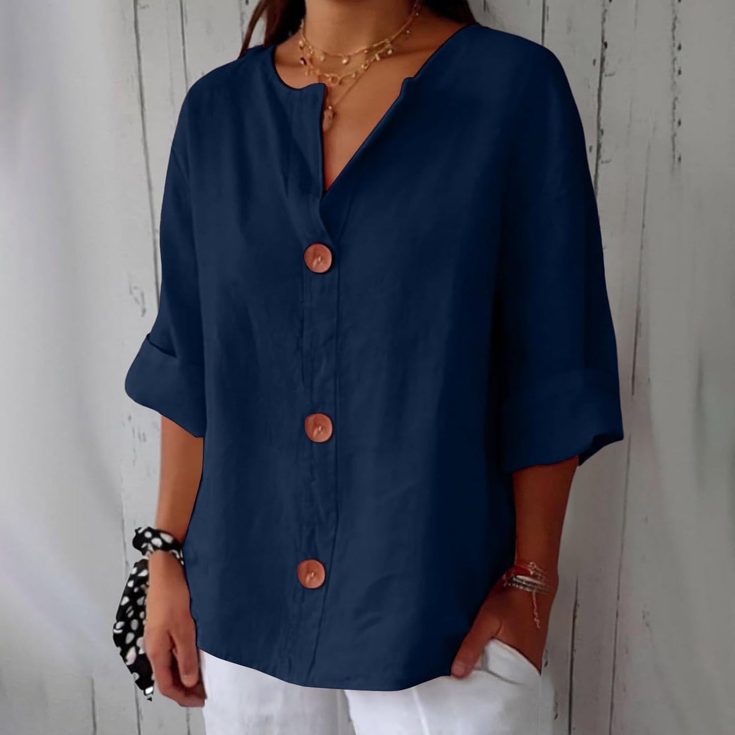Maeve | V-Neck Linen Blend Shirt