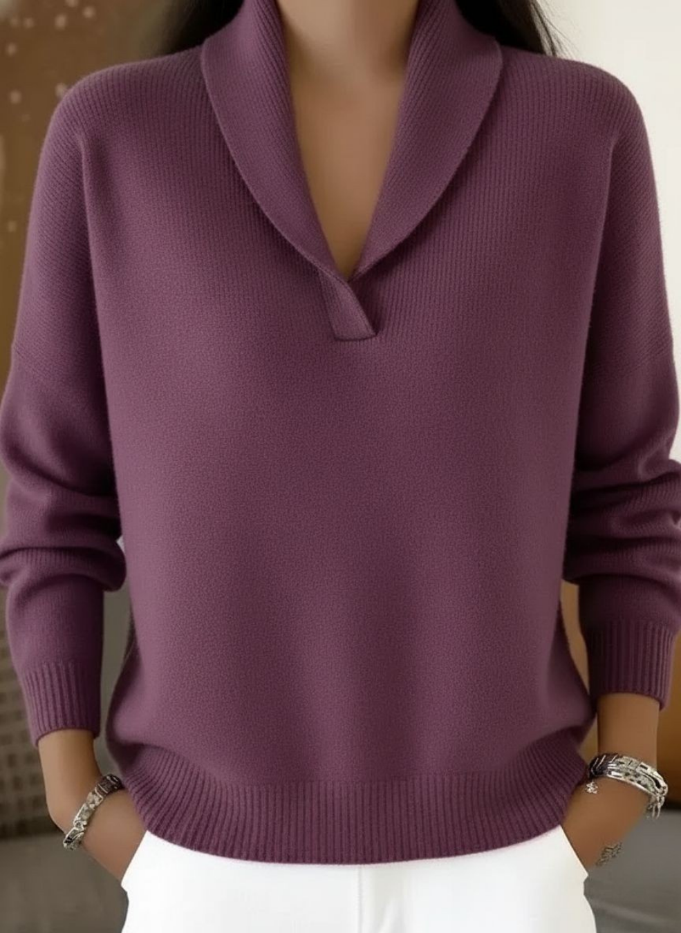 Roisin | The V-Neck Shawl Collar Jumper