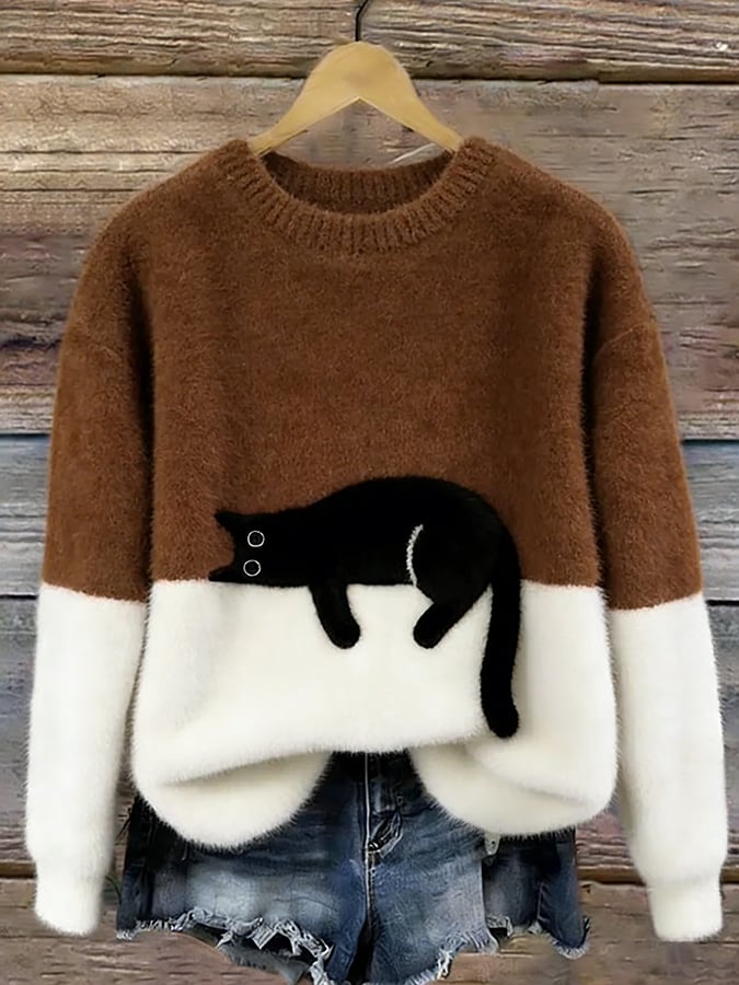Aoibhe | The Cat Print Oversized Sweater