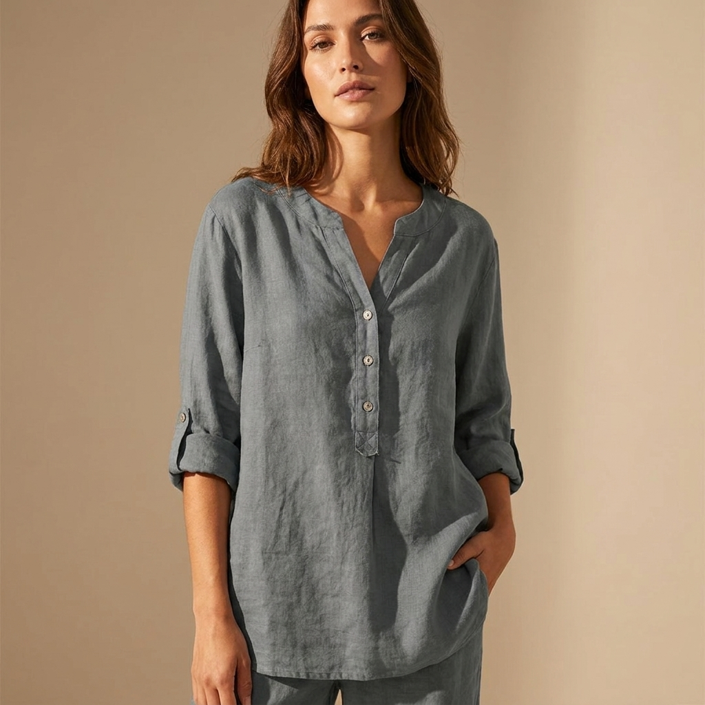 Rose– Oversized Blouse with V-neck and Buttons