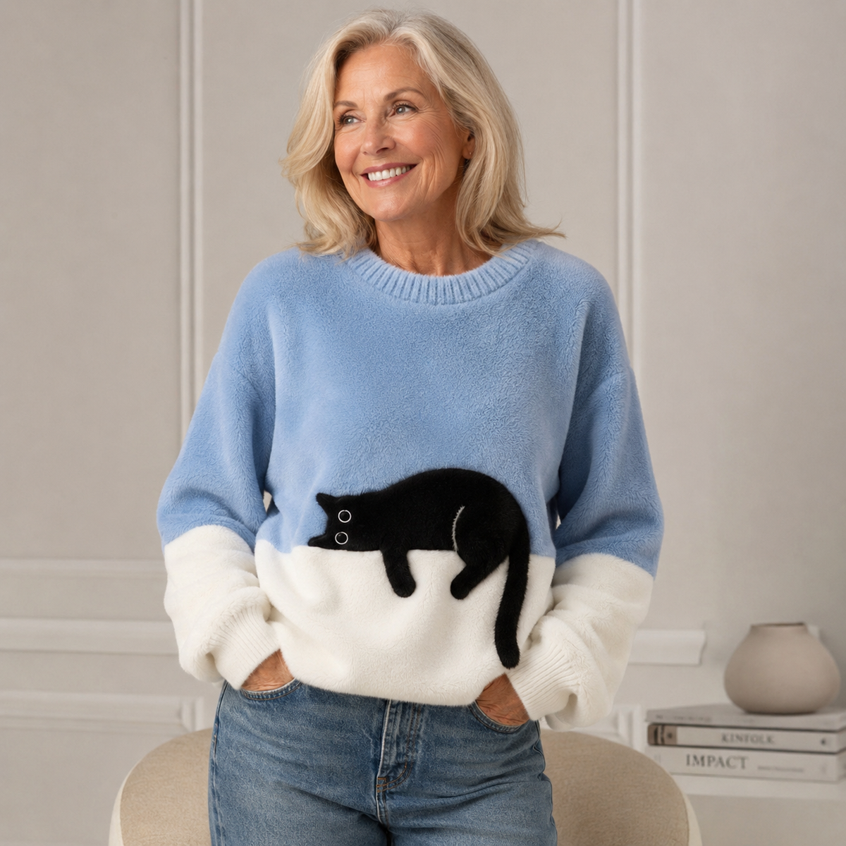 Aoibhe | The Cat Print Oversized Sweater
