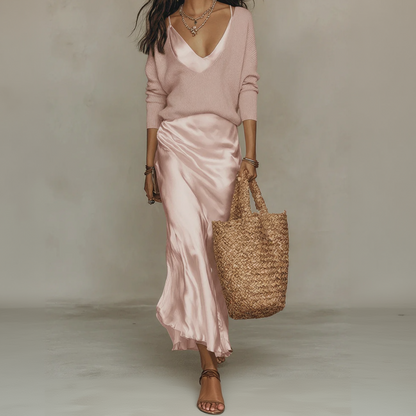 Rose – Satin midi dress with jumper included