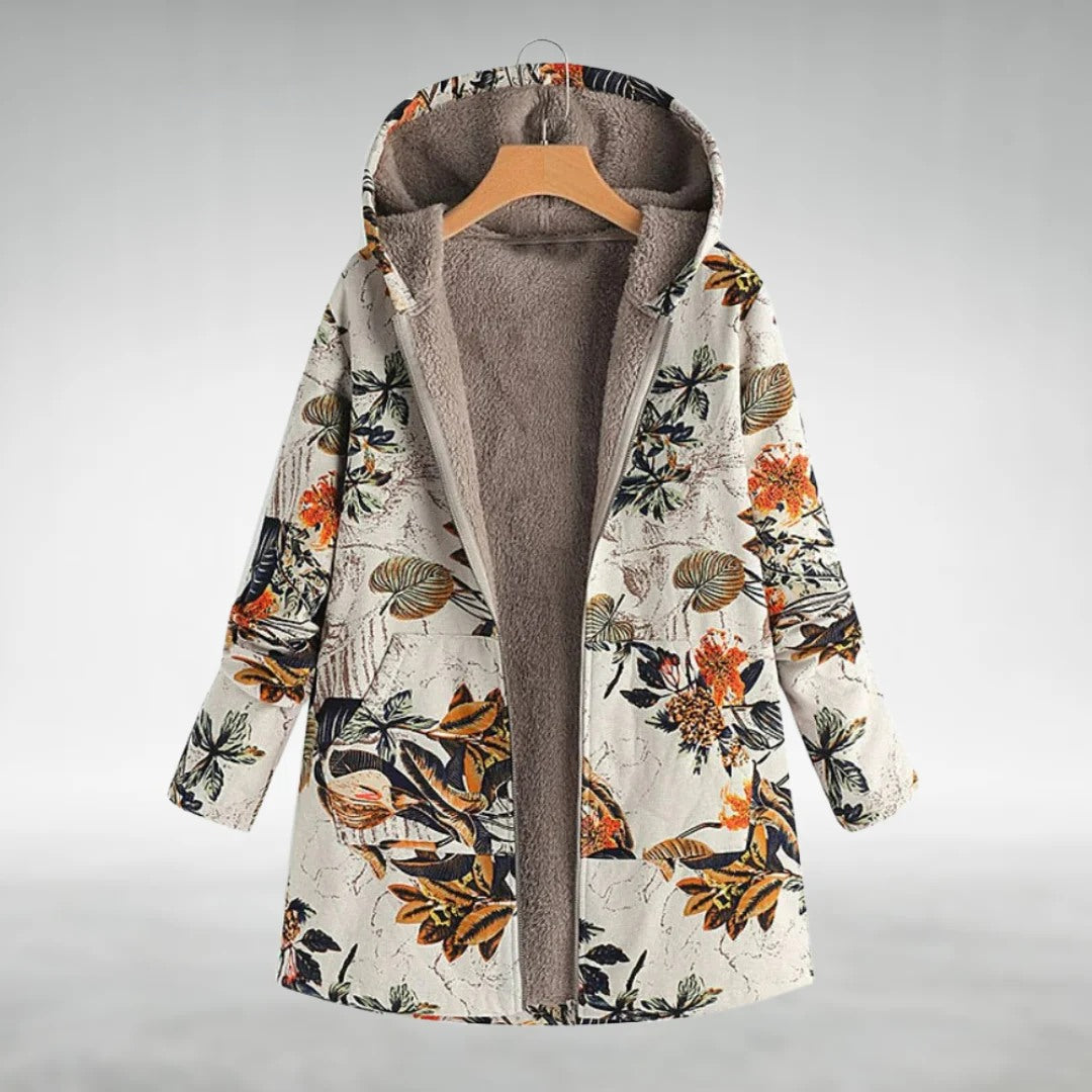 Niamh floral teddy-lined jacket orange