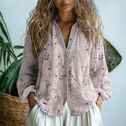 Women’s Relaxed Floral Blouse with Long Sleeves