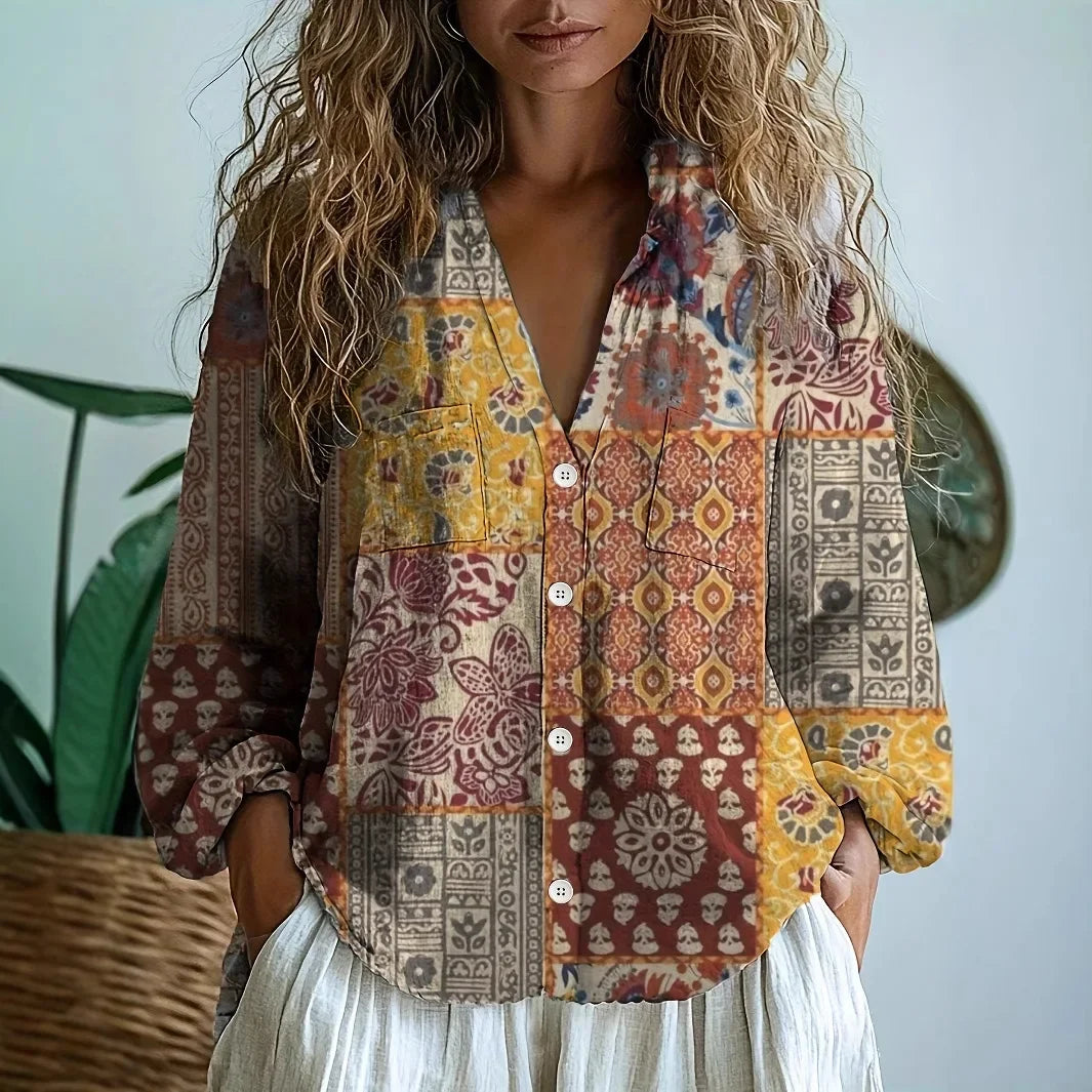 Women’s Relaxed Floral Blouse with Long Sleeves
