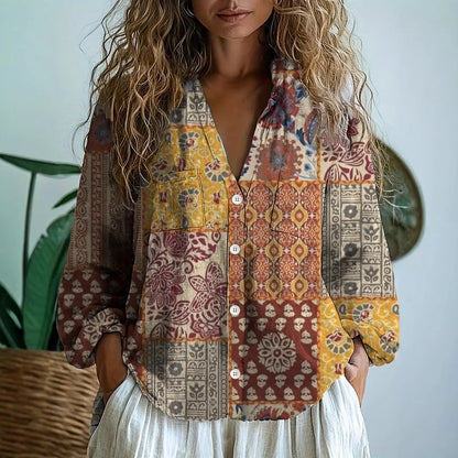 Women’s Relaxed Floral Blouse with Long Sleeves