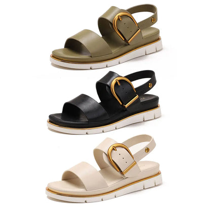Valine Gold-Buckle Strap Sandals