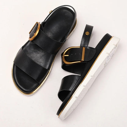 Valine Gold-Buckle Strap Sandals