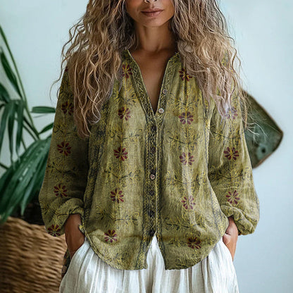 Women’s Relaxed Floral Blouse with Long Sleeves