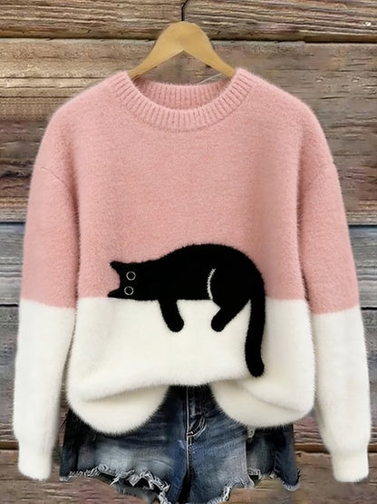 Aoibhe | The Cat Print Oversized Sweater