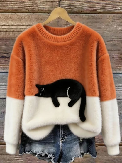 Aoibhe | The Cat Print Oversized Sweater