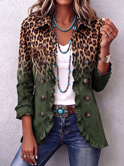 Mercedes | Leopard Print Blazer Jacket with Ruffles